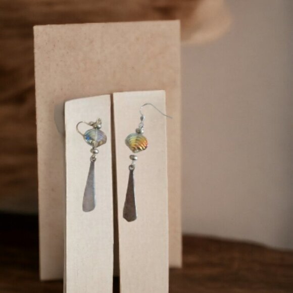 Silver with Iridescent Beaded Kokopelli Earrings - Picture 3 of 3